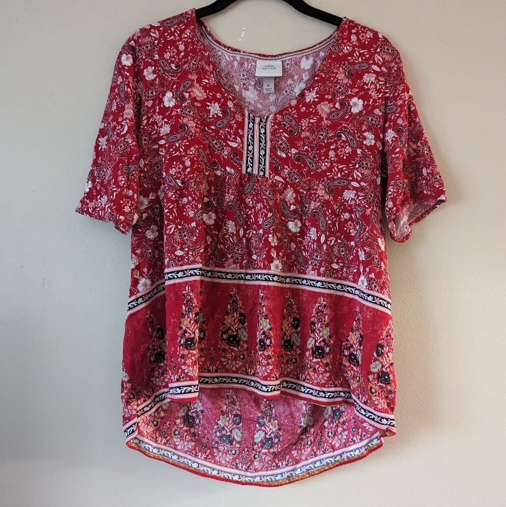 Knox Rose womens boho red paisley shirt size M